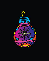 New Year's toy with hand-drawn patterns. Original vector illustration in vintage style. T-shirt design.