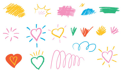 Vector Set of Line movement elements. Hand drawn brush colorful doodle expression shapes, lines, heart, graphic effects background for text in childish style © enotmaks