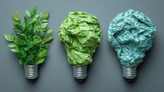 Three Paper Lightbulbs Representing Eco-Friendly Ideas