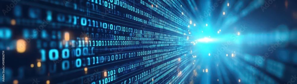 Aufkleber Blue data stream, floating binary code, futuristic tech visual