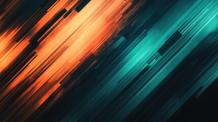 Vibrant digital gradient featuring sharp lines in teal and orange, creating dynamic and energetic visual effect. contrasting colors evoke sense of movement and depth