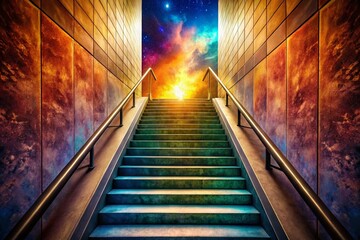 Dramatic Stairway Leading to a Mysterious Space with Intriguing Lighting Effects