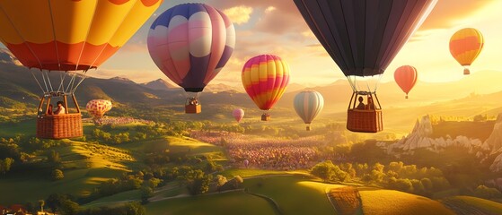 Obraz premium Hot Air Balloon Festival in a Scenic Landscape