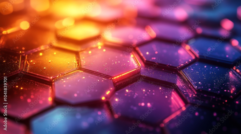 Poster A stunning abstract design features a hexagonal pattern with glowing edges. The vibrant colors blend beautifully, creating a mesmerizing visual effect.