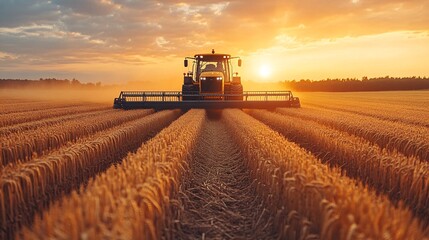 Fototapeta premium Autonomous AI Harvesters in Golden Wheat Field