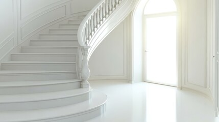 Obraz premium A bright, elegant staircase leading to a doorway, showcasing minimalist design.