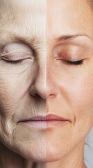 Split Portrait Symbolizing Aging Process and Youth: