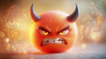 Angry Devil Emoji Character with Horns and Glowing Eyes