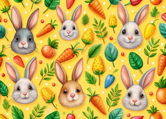 Easter Bunny and Carrots Pattern for Festive Wrapping Paper and Textiles