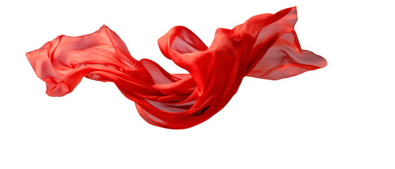 Fototapeta premium Flowing red fabric, dynamic movement, isolated elegance, ethereal form, bright, graceful motion Isolated on white background or PNG