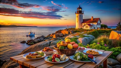 Eastern Point Lighthouse at Sunset - Iconic Cape Ann Lighthouse Food Photography