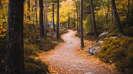 Fototapeta premium Tranquil Autumn Pathway in a Forest Setting