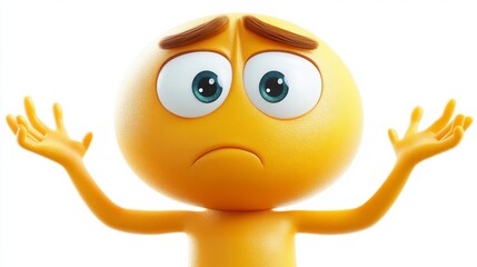 Obraz premium 3D Sad Emoji Character with Upraised Hands Asking Question Depressed Upset Worried