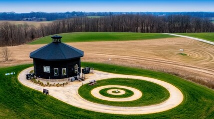 Obraz premium Picturesque Pastoral Landscape with Rustic Cottage and Barn in Autumnal Countryside
