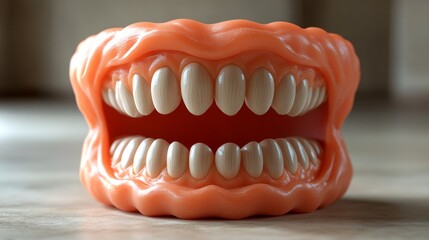 Fototapeta premium Open Mouth with White Teeth and Pink Gums Dental Model