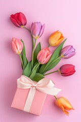 Fototapeta premium Lovely pink feminine tone gift box for Valentine’s Day, Mother's Day.