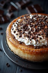 A delicious chocolate dessert topped with whipped cream and chocolate shavings.