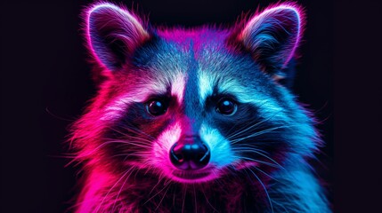 Obraz premium Vibrant Raccoon Portrait Neon Lights