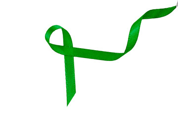 Cancer green ribbon isolated on a white background. Liver Cancer awareness campaign. 