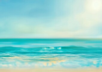 Obraz premium Blurred seascape with gentle waves and soft sunlight. Abstract beach and ocean background. Summer vacation and relaxation concept