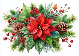 Fototapeta premium Elegant Christmas Greenery and Poinsettia Double Exposure Design for Wedding and New Year Invitations