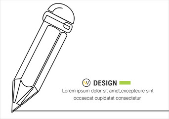 Single continuous line drawing of pencil. Pen icon. Back to school minimalist style. Education concept.