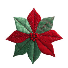 Vibrant quilted poinsettia flower on white isolated background.
