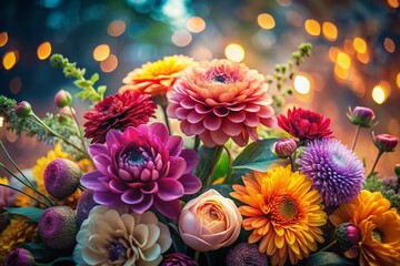 Obraz premium Elegant Floral Arrangement with Bokeh Effect for Moody Atmosphere
