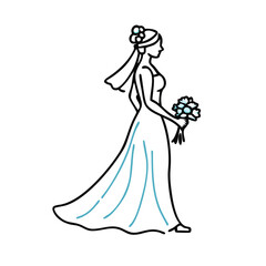 Fototapeta premium Bride holding a bouquet in a wedding dress 