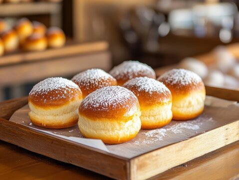 Soft, sweet brioche rolls topped with sugar crystals, arranged on a bakery tray in a traditional French patisserie