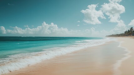 Serene Tropical Beach with Gentle Waves and Blue Skies