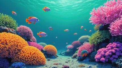 Naklejka premium Exploring a coral reef, the rough, bumpy texture of the coral contrasts beautifully with the smoothness of the fish scales. 