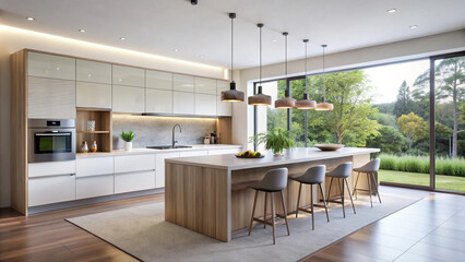 modern living room with kitchen