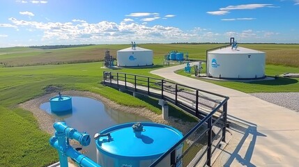 Fototapeta premium Aerial View of Industrial Storage Tanks and Silos in Scenic Rural Landscape
