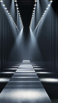 Empty catwalk illuminating with spotlights