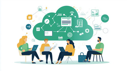 Fototapeta premium A Business Communication Themed Picture: Digitalization, Cybersecurity, Cloud Computing, Web Service, SAAS, IT