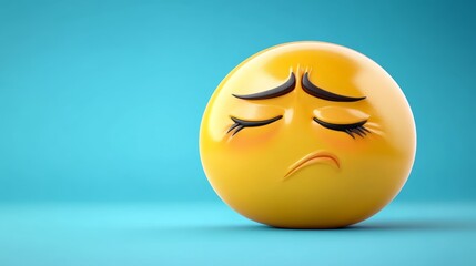 Fototapeta premium Sad Emoji 3D Illustration on Blue Background