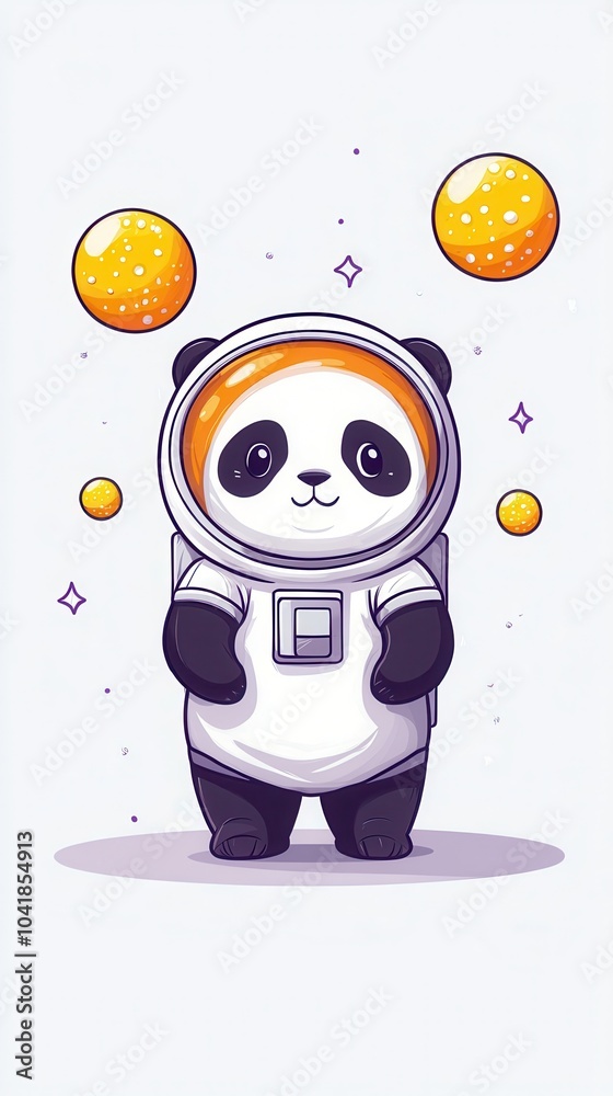 Sticker Cute Panda Astronaut in Space.