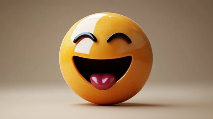 Fototapeta premium 3D Yellow Emoji Face With Tongue Out Funny Happy Smiling Expression
