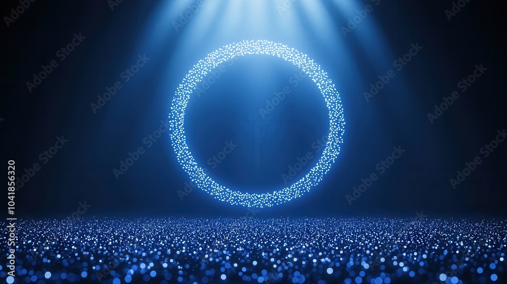 Sticker Blue Circle of Light with Sparkle Background.