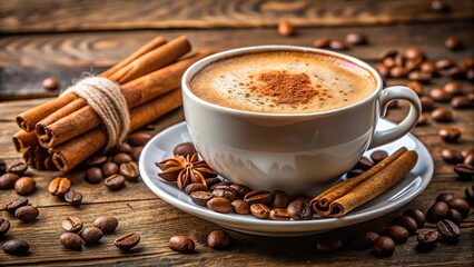 A close-up of a perfectly brewed cup of coffee with crema on top and a sprinkle of cinnamon, texture, cinnamon, detail