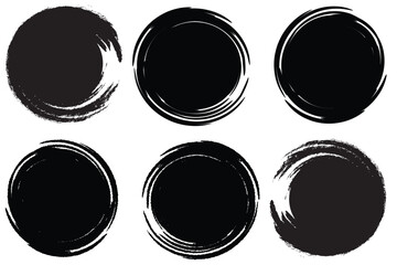 Grunge round shapes. Grunge banner collection circular background of black ink drawn by hand with a brush.