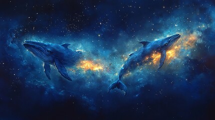 Fototapeta premium Serene Whales in a Watercolor Dreamscape