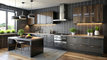 modern kitchen interior with kitchen