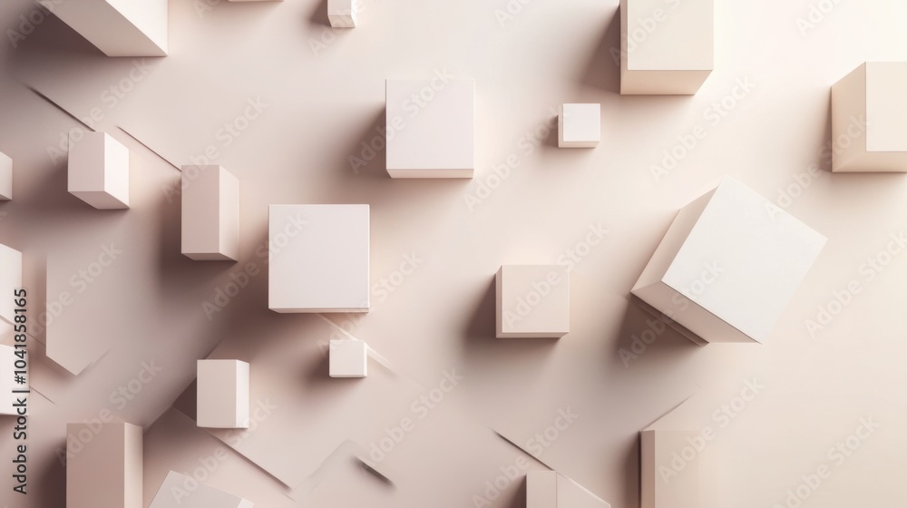 Poster Geometric cubes in different sizes and shades appear on a light backdrop, interlinked by diagonal lines forming an abstract pattern. Generative AI