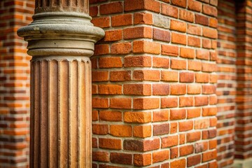 Abstract geometric composition of a column corner and brick wall