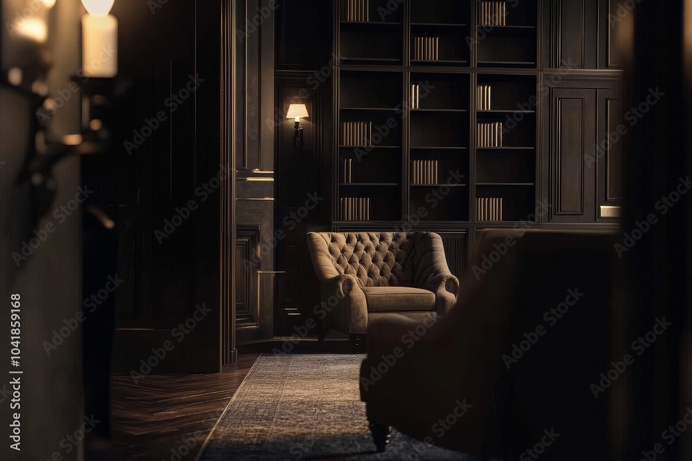 Poster black sofa and empty mockup wall background in this modern design of a living room. 3d rendering, 3d