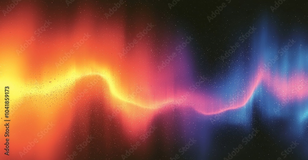Poster The design has a blue grainy gradient glowing abstract colored light shape on a black noise texture background, with a minimalist wide banner web header cover.