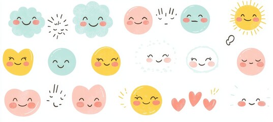 People facial expression icons drawn with pencil lines in circles.