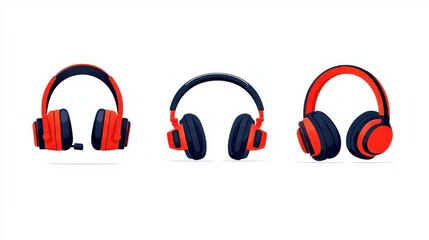 Three stylish headphones on a white isolated background.